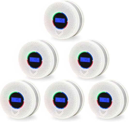 10-Year Battery Smoke and Carbon Monoxide Detector, 2-in-1 Smoke CO Alarm with Digital Display, Reliable Fire and CO Alarm for Home, Bedroom, Kitchen (6 Pack)
