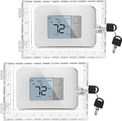 Young Dance 2PCS Large Thermostat Lock Box Cover with Key,Clear Thermostat Cover with Lock Fits Honeywell Thermostat On Wall,AC Lock Box Cover with Key Fits Thermostats 6.5" W x5.0 H or Smaller