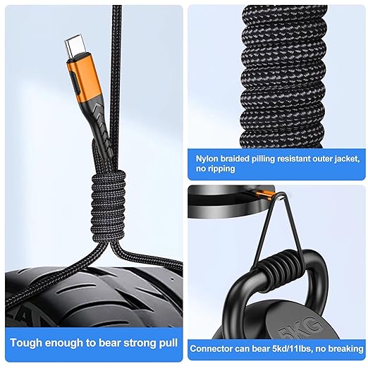 Durcord USB C to USB C Cable, 2Pack 100W 10ft USB C Charger Cable Fast Charging for Android/Phone/Pad, Type C to Type C Charger Braided USB Cable Compatible with Phone 16/15 Pro Plus Max Orange