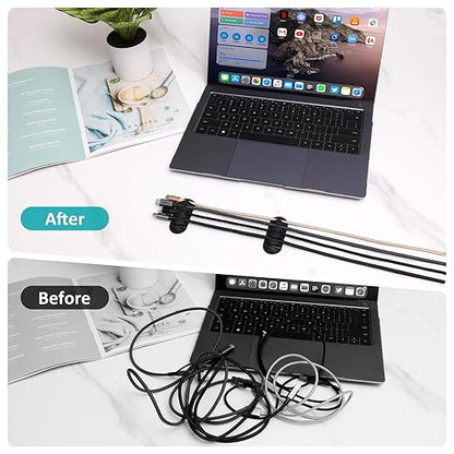 16Pack Black Desk Cable Management,Adjustable Cord Organizer Cable Clips,Cable Organizer for Cords Phone Charger/PC/TV,Ideal Cord Holder for Nightstand/Wall/Desk/Office/Home/Car