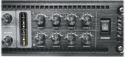 Rockville PRE-70V 8-Zone Stereo Preamp Mixer with Bluetooth, USB/SD/FM, Mic Inputs, Chime, Bass/Treble Control, for 70V Audio Systems