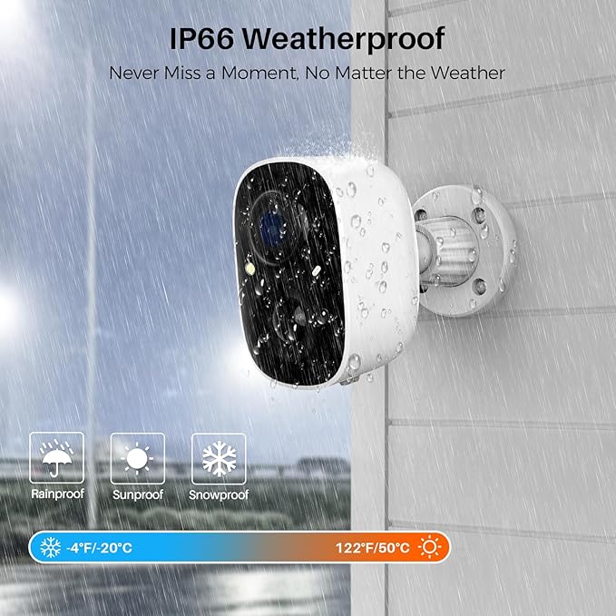 Security Cameras Wireless Outdoor, 2K Battery Powered WiFi Wireless Security Camera Outdoor, AI Motion Detection, Color Night Vision IP66 Weatherproof 2-Way Talk Siren Alarm SD/Cloud Storage, 2 Pack