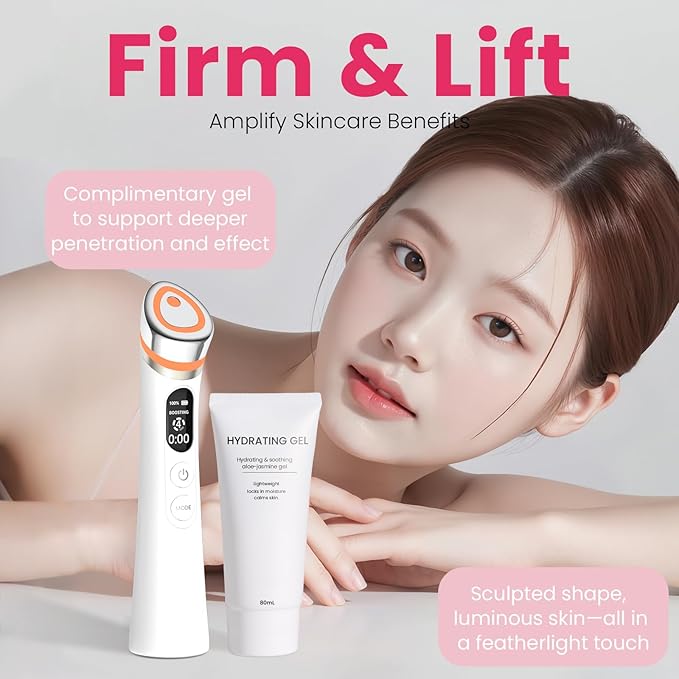 Face Lift Device – 8 in 1 Skin Tightening and Lifting, LED Light Therapy for Wrinkles, Korean Skin Care, Spa-Grade Facial Massager Lifting & Firming Beauty Massager (White)