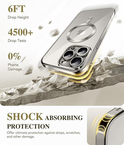 BERFY Magnetic for iPhone 16 Pro Case, Compatible with Magsafe, Built-in 9H Tempered Glass Screen Protector & Upgraded Camera Protection, Full-Body Plating Shockproof Phone Case for 16 Pro 6.3", Grey
