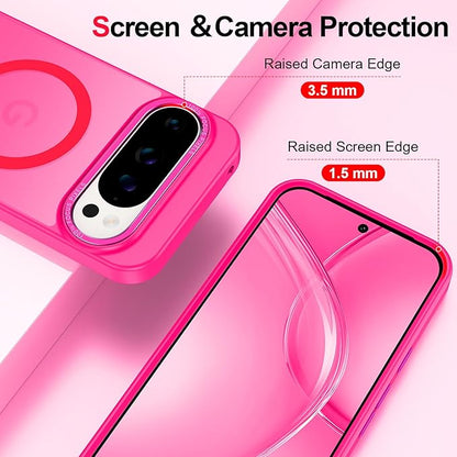 Magnetic for Google Pixel 9 Pro XL Case, [Military Grade Drop Protection] [Compatible with MagSafe] Shockproof Slim Translucent Matte Anti-Slip for Women Girls Men Case, Hot Pink