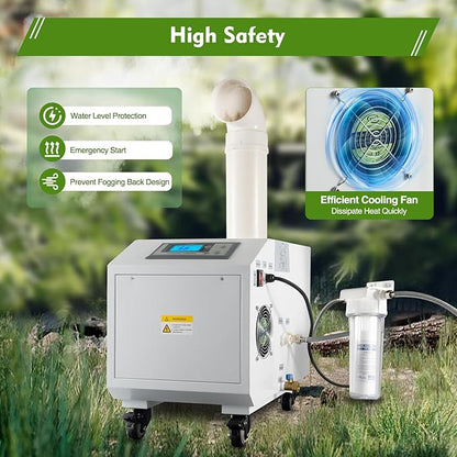 Humidifier Large Room,10L 6.6Lbs/H Industrial Ultrasonic Mist Maker with Wheels&10 Atomizing Discs,Agricultural Commercial Humidifier for Greenhouse,Grow Room&Plants