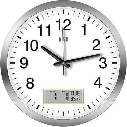 HITO 16 Inch Silent Wall Clock Battery Operated with Temperature and Date, Large Wall Clock for Living Room Decor, Office, Classroom, Bedroom