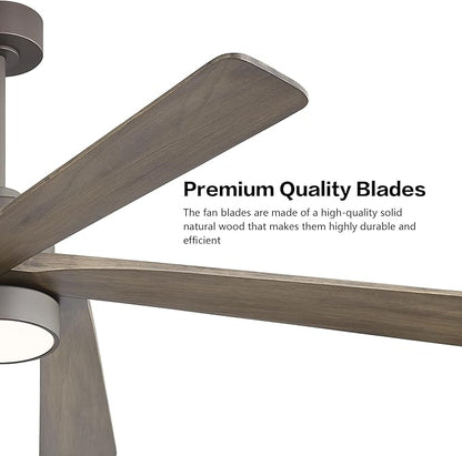 WINGBO 72 Inch DC Ceiling Fan with Lights and 3 Downrods, 5 Reversible Carved Wood Blades, 6-Speed Noiseless DC Motor, Large Ceiling Fan in Graphite Finish with Gray Blades, ETL Listed