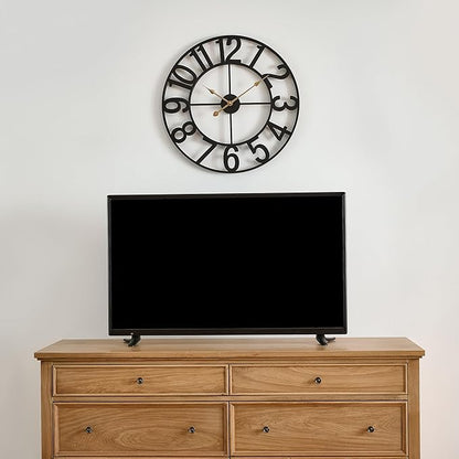 Alarmore Wall Clock, 14 in Small Wall Clocks Battery Operated, Vintage Retro Mid Century Decorative Metal Clock Silent Non Ticking for Living Room Decor-Black