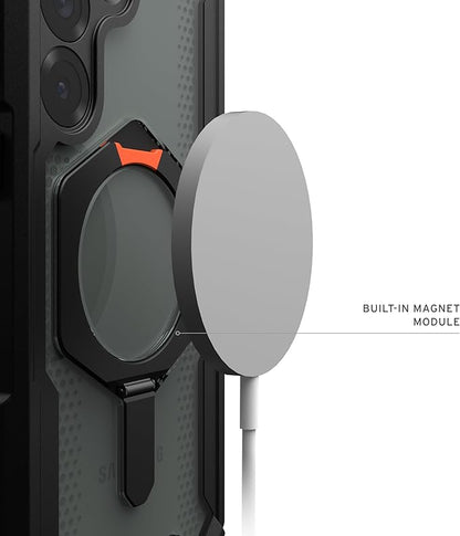 URBAN ARMOR GEAR UAG for Samsung Galaxy S25 Case 6.2" with Kickstand Plasma XTE - Compatible with Magnetic Charging Transparent Rugged Military Drop Tested Protective Cover, Black/Orange