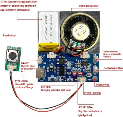 XLW Module - 16MB Push Button Activated Sound Module with Speaker, Type-C Cable, and Easy Recording Capability16 Minutes for Personalized Greetings, DIY Projects, and Holiday Crafts (Blue-1 PC)