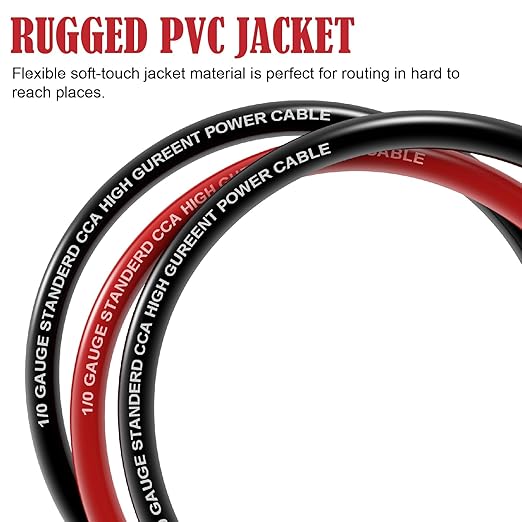 1/0 Gauge Wire Copper Clad Aluminum CCA (20Ft Each Black/Red) Primary Automotive Wire,1Pcs 250A ANL Fuse Holder,Battery Cable for Car Audio Speaker,Solar,RV Trailer Amp Wiring
