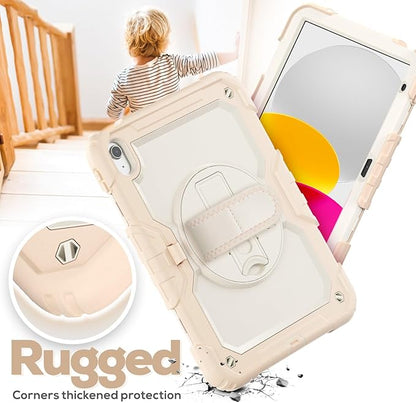 BLOSOMEET Girls Cute Case for iPad A16 11th/10th Generation 11''/10.9'' 2025/2022 with Tempered Glass Screen Protector, KidsProof iPad 11th/10th Gen Cover with Handle Shoulder Strap, Rosegold