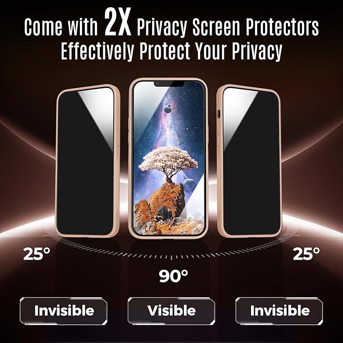 Designed for iPhone 12 Pro Case, Compatible with MagSafe, with Privacy Screen Protectors X2, [Camera Protection] [15FT Military Drop Protection] Shockproof Phone Case, 6.1", Light Brown