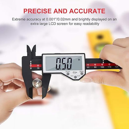 Digital Caliper, 0-6" Electronic Caliper Auto - Off Feature with Large LCD Screen Vernier Caliper Conversion Measuring Tool for Length Depth Inner Outer Diameter Measuring