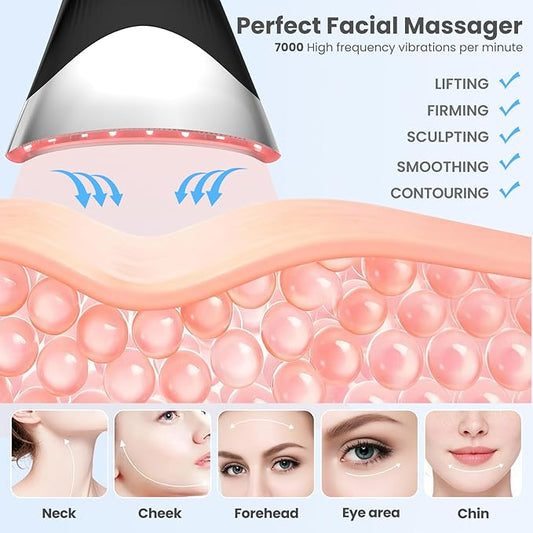 7-in-1 LED Neck Beauty Device, Facial Sculpting Tool of Face Lifting Device with Adjustable Vibration and Thermals for Wrinkles Neck and Face Massager for Home Use