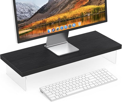 SSWOOD Monitor Stand Riser, Wood & Acrylic Computer Monitor Stand Desk Desktop Organizer Table for Home, Office Workspace, Laptop Riser, Printer, PC & TV Screen Riser