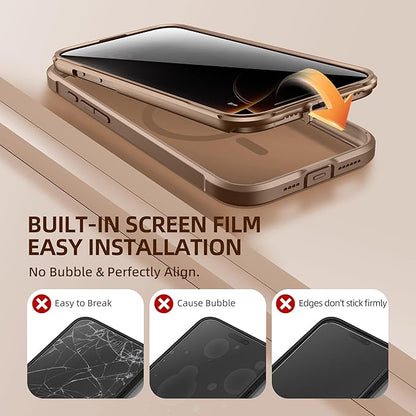 BERFY Magnetic for iPhone 16 Pro Case, Compatible with MagSafe, Built-in Privacy Screen Protector and Upgraded Camera Protection, Anti-Spy Full Body Shockproof Phone Case for 16 Pro 6.3", Desert Gold