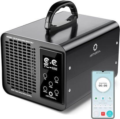 Airthereal MA10K-PRO SMART WiFi Ozone Generator - High Ozone Output Capacity Ozonator- Odor Remover, Deodorizer, Sterilizer - Adjustable Output and Timer Settings for Any Size Room - Black