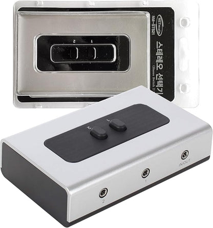 NETMATE 3-Port 3.5mm Stereo Audio Switch, 3.5mm+RCA Audio Switcher 2 Input 1 Output/Audio Splitter Bidirectional Audio Switch with Volume Control Switch Knob for Speaker Headphone