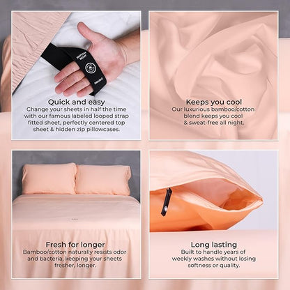 THE LAD COLLECTIVE 3.0 Queen Bedding Set - 4-Piece Bedset w/Fitted Sheet, Top Sheet & 2 Standard Pillowcases [Duvet Not Included] - Bamboo-Cotton - The Yellowstone Collection Peach