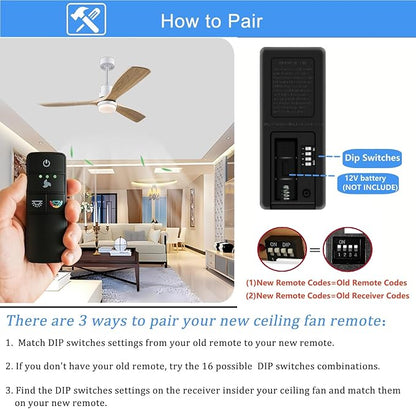TX028C-S Ceiling Fan Remote Control Replacement for Hampton Bay Home Decorators Collection, 3-Speed Light Dimmer and Color-Changing, 4 Dip Switches Replacement for A25-TX028C-S (Remote Only)