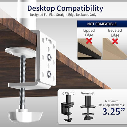 VIVO Single Monitor Arm Desk Mount, Holds Screens up to 32 inch Regular and 38 inch Ultrawide, Fully Adjustable Stand with C-Clamp and Grommet Base, VESA 75x75mm or 100x100mm, White, STAND-V001W