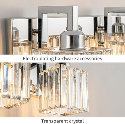 FDPBY Modern Bathroom Vanity Light 2-Lights Chrome Crystal Wall Lamp Bathroom Modern Crystal Vanity Lighting