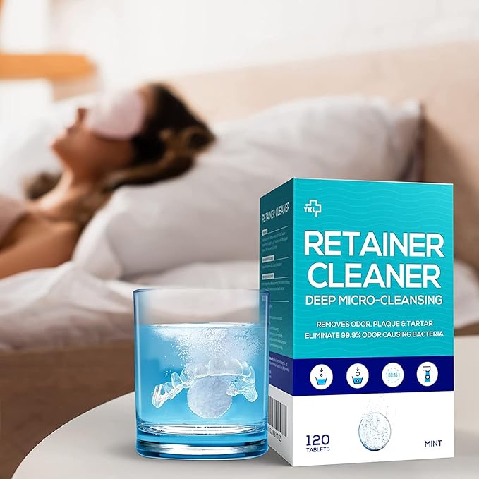 Y-Kelin Retainer and Denture Cleaner 120 Tablets for 4 Months Removes Stains Plaque Odors for Dentures Retainers Mouth Guard and Removable Dental Appliances (120 PCS, Mint)
