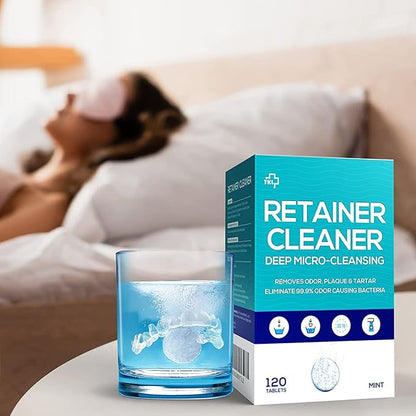 Y-Kelin Retainer and Denture Cleaner 120 Tablets for 4 Months Removes Stains Plaque Odors for Dentures Retainers Mouth Guard and Removable Dental Appliances (120 PCS, Mint)