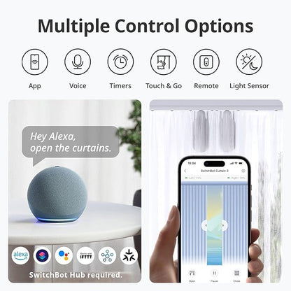 SwitchBot Automatic Curtain Opener with Remote - Bluetooth Remote Control Smart Curtain with App, Upgraded High-Performance Motor, Add SwitchBot Hub to Work with Alexa, Google Home, HomeKit (Curtain 3