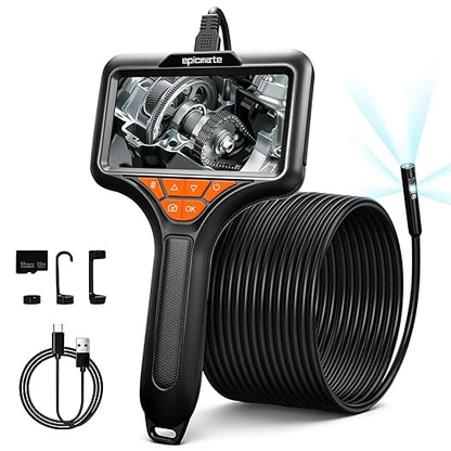 Epicmate Triple Lens Endoscope Camera with Light- 5" 1080P HD Handheld Borescope with 50FT Semi-Rigid Cable, Waterproof Sewer Inspection Camera with 32GB Card, Drain Plumbing Camera & Gifts for Men