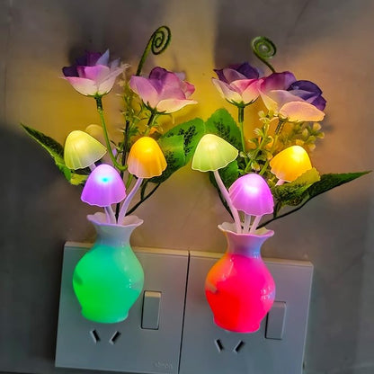 AUSAYE Color-Changing LED Night Light, 1Pack Plug in Dusk-to-Dawn,Home Décor Lamp Dream Nightlight Purple Rose Flower Mushroom Night Light for Kids Adults Bedroom,Bathroom,Stairs, Kitchen,Hallway