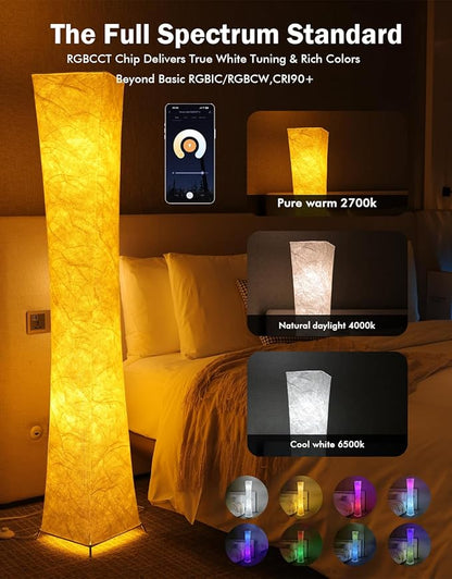 LEONC RGB+CCT Floor Lamp with Remote, 1800lm LED Tuya Smart 9W×2 Bulbs, 61" Smart Modern Floor Lamp with Alexa, Music Sync and 16 Million Colors, Color Changing Standing Lamp for Bedroom Living Room