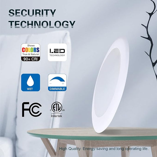 TOPELER 6in Dimmable Flush Mount Ceiling Recessed Light, 15W 4000K Cool White Low Profile Surface Mount LED Disc Light, Installs with J-Box or Canister, ETL-Listed Approvel, 6 Pack