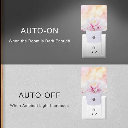 Smoaffly Pink Water Lily Lotus Night Light Plug-in LED Nightlights Auto Sensor Night Lamp Dusk-to-Dawn Lamp Home Decor for Nursery Children Girls Boys