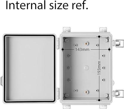 Gratury Junction Box, IP67 Waterproof Plastic Enclosure for Electrical Project, Hinged Grey Cover, Includes Mounting Plate and Wall Bracket 220×170×110mm (8.6"×6.7"×4.3")