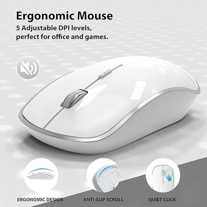 J JOYACCESS Wireless Keyboard and Mouse, Slim Wireless Keyboard Mouse with Numeric Keypad Compatible with iMac Mac PC Laptop Tablet Computer Windows (Silver White)