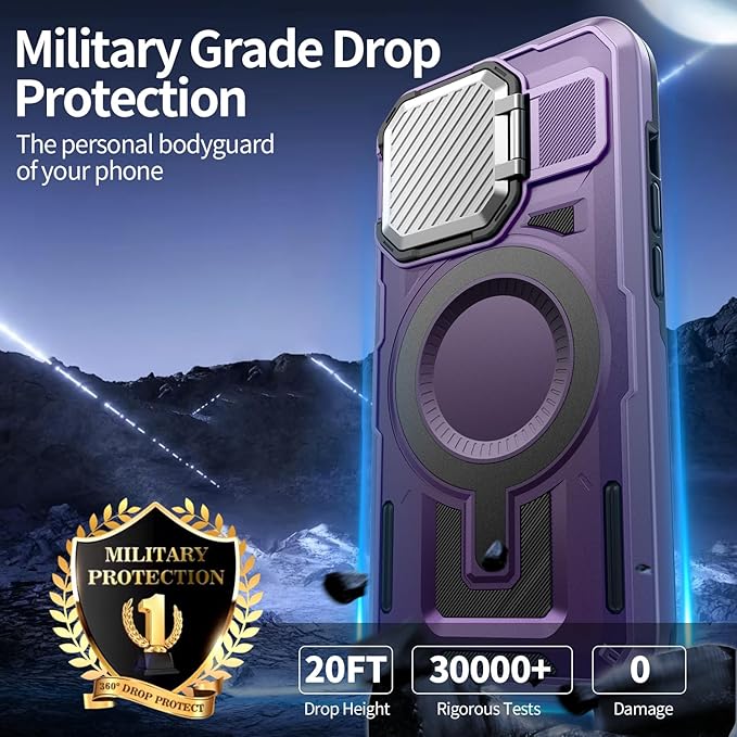 Camera Stand Case for iPhone 12 Pro Max, [Compatible with Mag Safe] [Lens Cover] 2024 Version Military Grade Protective Soft Case for iPhone 12 Pro Max 6.7 inch Men Women, Grey