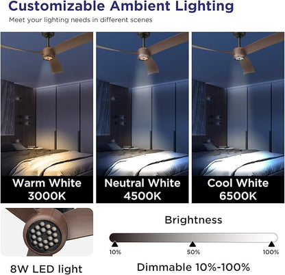 ocioc Ceiling Fans with Lights and Remote, 52 Inch Modern Ceiling Fan with Quiet Reversible DC Motor,Dimmable LED,6 Speeds,Timer, Ceiling Fan for Bedroom,Dining Room(Dark Walnut Finish)