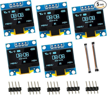 EPLZON 5 Pack 0.96 inch OLED IIC Display Module 128x64 Pixel Mini Self-Luminous Display Screen Board for Arduino Projects Raspberry Pi with Wire(Blue)