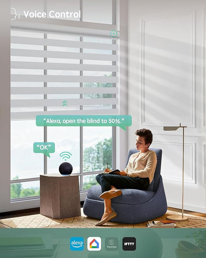 Yoolax Motorized Zebra Blinds Compatible with Alexa,Motorized Blinds with Remote Smart Automatic Custom Electric Window Blinds Cordless Indoor Blackout for Home Bedroom Kitchen (Crystal Silver)
