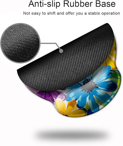 Ergonomic Mouse Pad with Wrist Support,Mouse Pad with Wrist Rest and Coaster Set,Office Supplies Non-Slip Mouse Pads for Desk, Non-Slip Comfortable,Colorful Floral
