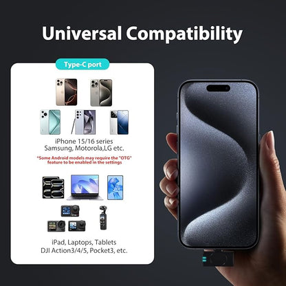 Wireless Lavalier Microphone with Charging Case,AI Noise Reduction,30H Endurance Time,Mini Wireless Microphone for iPhone 15 16/Android with USB-C,Mini Mic for Video Recording,YouTube,Vlogging