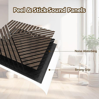 ARMURO 4 Packs Acoustic Wall Panels - Self-Adhesive 3D Wood Slat Wall Panel- Peel and Stick Sound Absorbing Panels for Noise Reducing - Feature Wall Decor for Home & Office