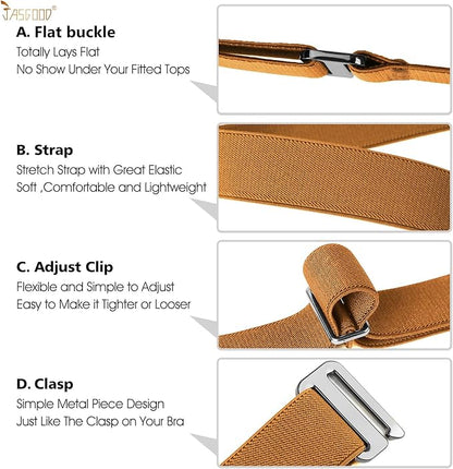 JASGOOD Women No Show Stretch Belt Elastic Web Strap Belt with Flat Buckle for Jeans Pants Dresses