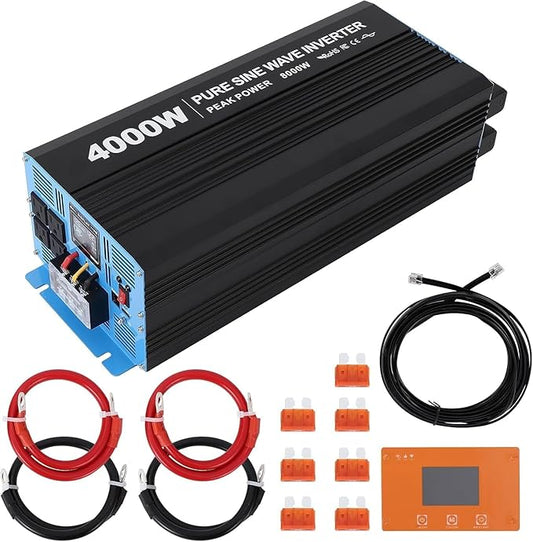 4000W Pure Sine Wave Inverter, 1 USB Port 5v/3.4a,LCD Display&Remote Controller for Home, RV, Truck