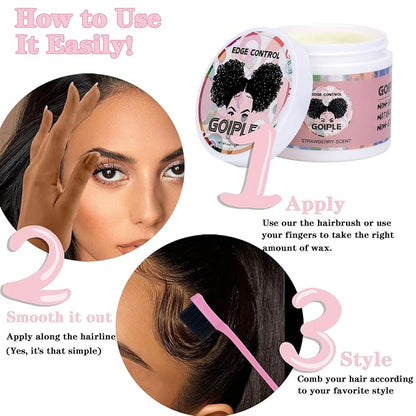 Strong Hold Non-Greasy Edge Control Gel and Wax Stick with Hair Comb for All Hair Types - No Flaking Edge Wax for Styling Black Hair Wigs