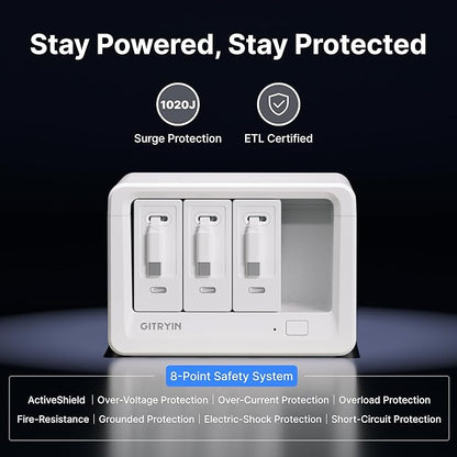 11-in-1 Desktop Charging Station with 3 Retractable Wall Chargers, 40W USB-C Power Strip with 5 AC, 3 USB C, 3 Type-C 31.5in Cables, Extension Cord with 1020J Surge Protection for Home Office