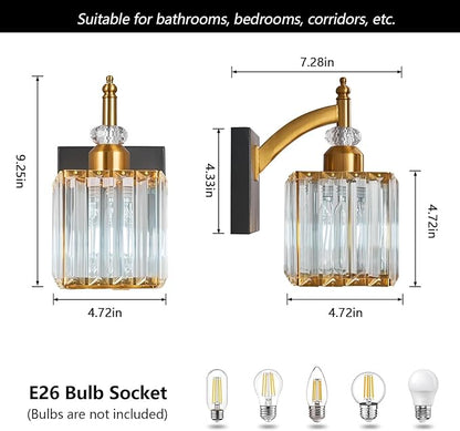 BBLLWJ Modern Wall Sconces Set of Two Black Gold Indoor Wall Mounted Room Sconce Crystal Wall Lighting Bathroom Vanity Light Fixtures